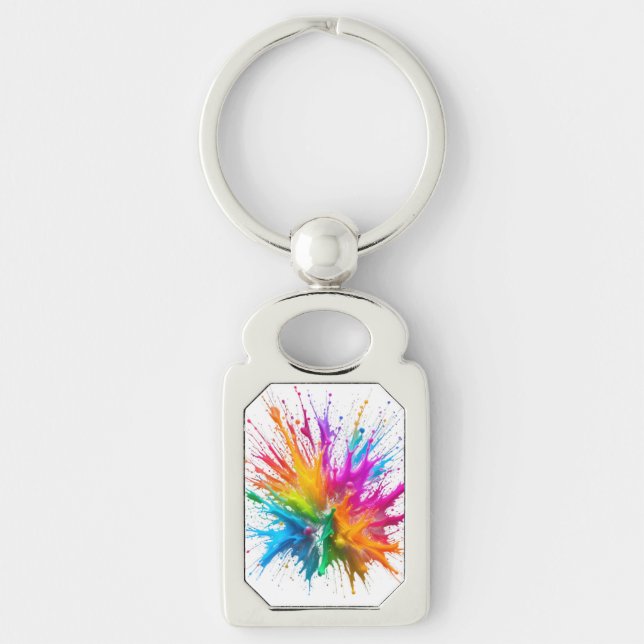 Vibrant Rainbow Paint Splatter Explosion Keychain (Front)