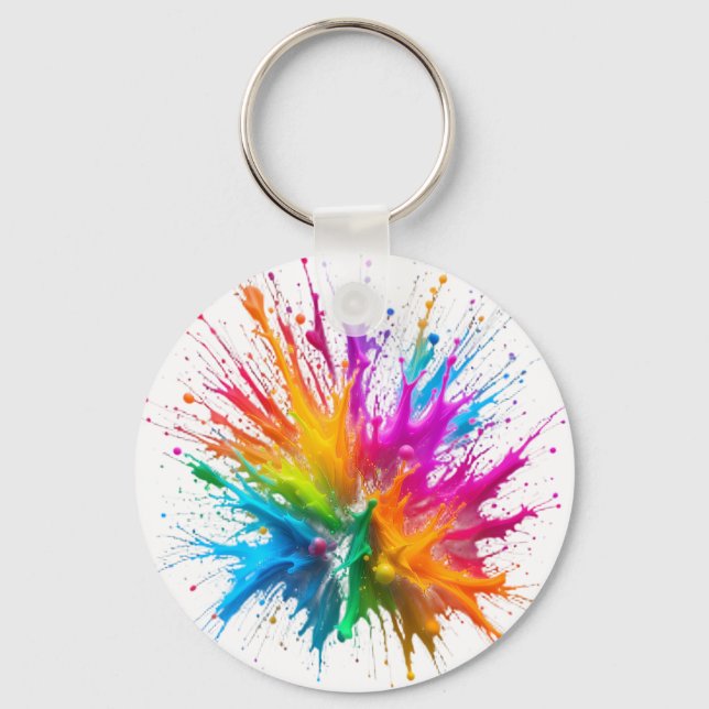 Vibrant Rainbow Paint Splatter Explosion Keychain (Front)