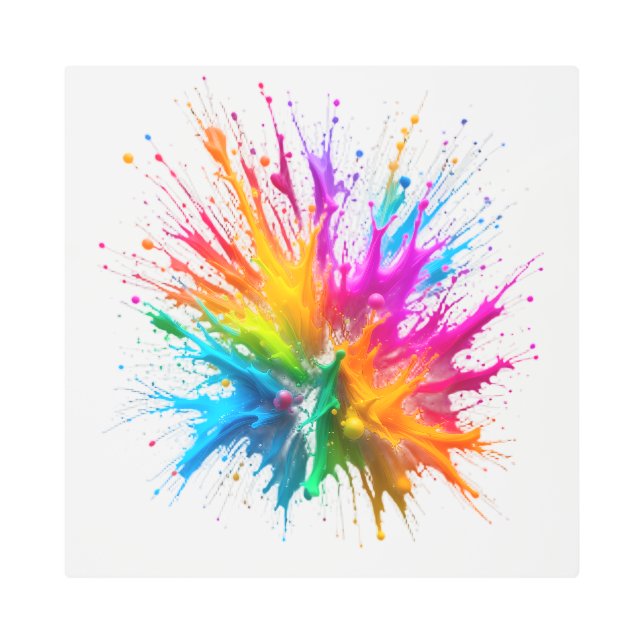Vibrant Rainbow Paint Splatter Explosion Metal Print (Front)