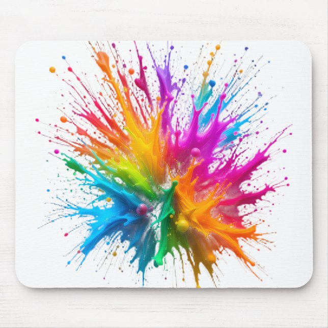 Vibrant Rainbow Paint Splatter Explosion Mouse Pad (Front)
