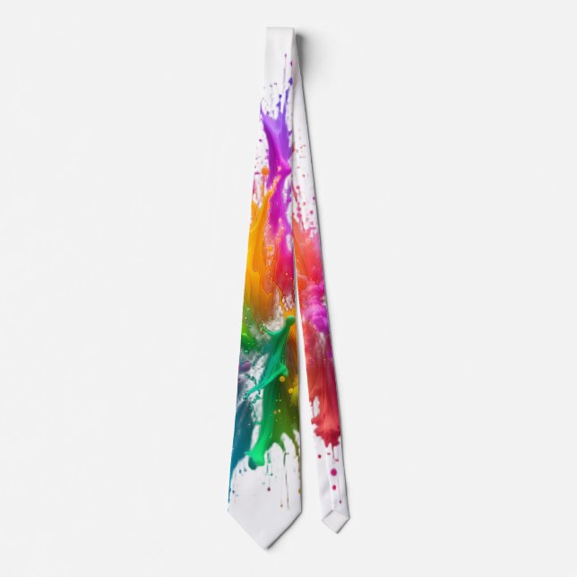 Vibrant Rainbow Paint Splatter Explosion Neck Tie (Front)