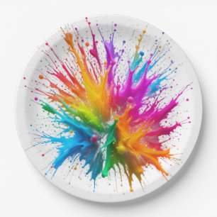 Vibrant Rainbow Paint Splatter Explosion Paper Plates
