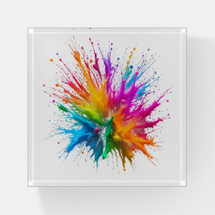 Vibrant Rainbow Paint Splatter Explosion Paperweight