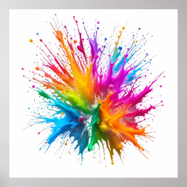 Vibrant Rainbow Paint Splatter Explosion Poster (Front)