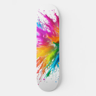 Vibrant Rainbow Paint Splatter Explosion Skateboard