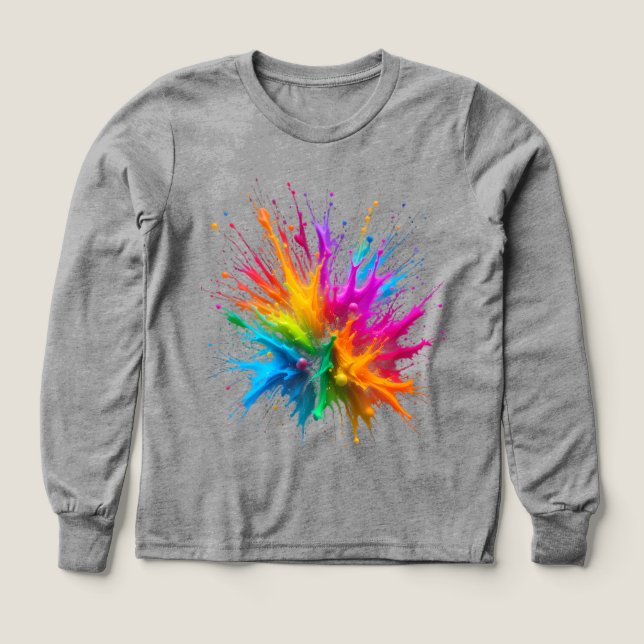 Vibrant Rainbow Paint Splatter Explosion Tri-Blend Shirts (Design Front)