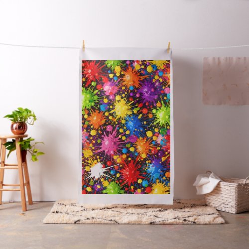 Vibrant rainbow paint splatter fabric, bold, colou fabric