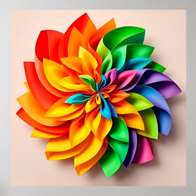 Vibrant Rainbow Paper Abstract Art Poster (Front)