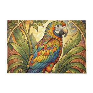 Vibrant Rainbow Parrot Art Nouveau Doormat