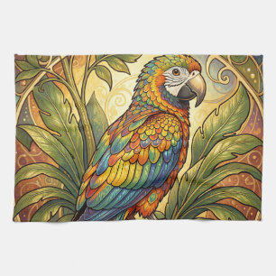 Vibrant Rainbow Parrot Art Nouveau Kitchen Towel