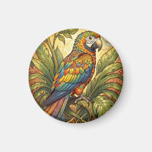 Vibrant Rainbow Parrot Art Nouveau Magnet