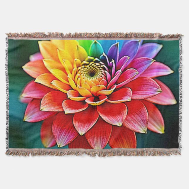 Vibrant Rainbow Petal Dream Art Throw Blanket (Front)