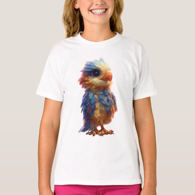 Vibrant Rainbow Phoenix Owlet Kids T-Shirt (Front)