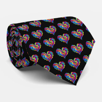 Vibrant Rainbow Poured Paint Heart Neck Tie