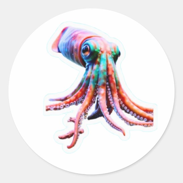 Vibrant Rainbow Reef Squid Sticker - Trippy Neon C (Front)