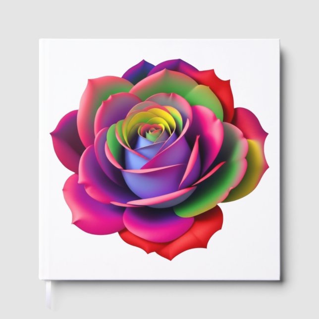 Vibrant Rainbow Rose Art Foil Guest Book (Front)