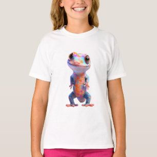 Vibrant Rainbow Speckled Cartoon Gecko Kids T-Shirt