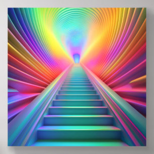 Vibrant Rainbow Staircase Art Acrylic Photo Tile