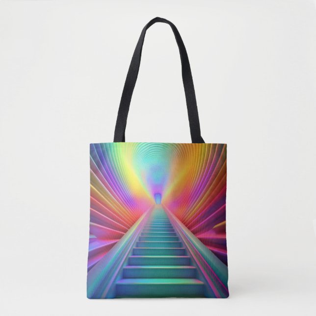 Vibrant Rainbow Staircase Art Tote Bag (Front)