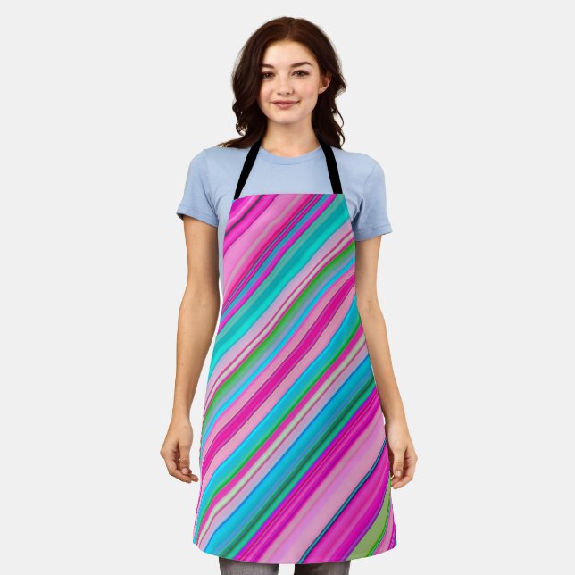 Vibrant Rainbow Stripe Pattern Design Apron (Worn)