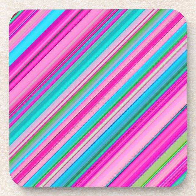 Vibrant Rainbow Stripe Pattern Design Beverage Coaster (Front)