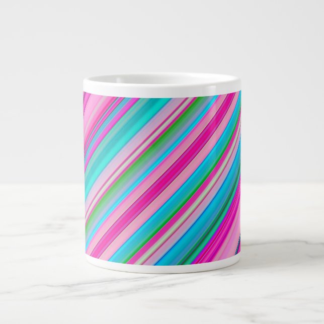 Vibrant Rainbow Stripe Pattern Design Giant Coffee Mug (Front)
