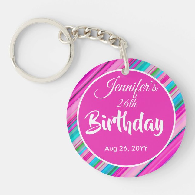 Vibrant Rainbow Stripe Pattern Design Keychain (Front)