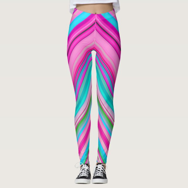 Vibrant Rainbow Stripe Pattern Design Leggings (Front)