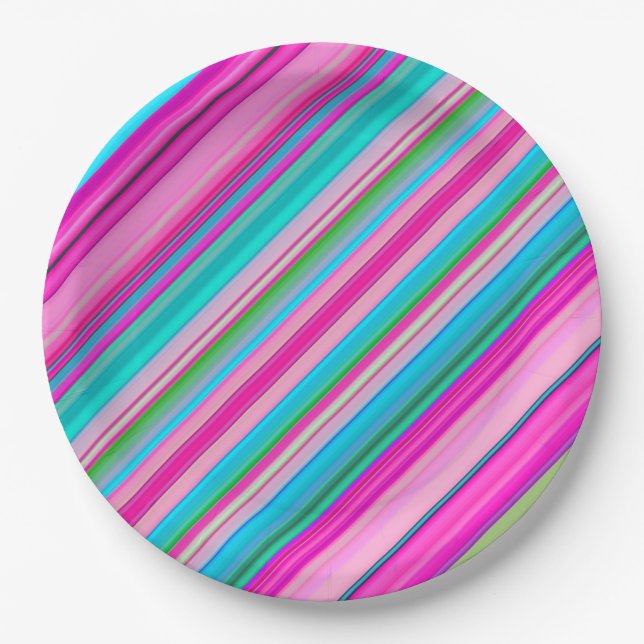 Vibrant Rainbow Stripe Pattern Design Paper Plates (Front)