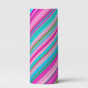 Vibrant Rainbow Stripe Pattern Design Pillar Candle