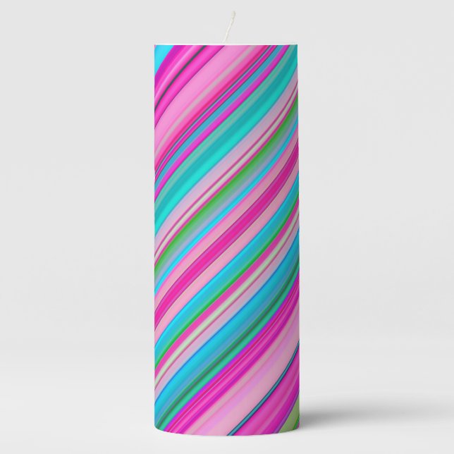 Vibrant Rainbow Stripe Pattern Design Pillar Candle (Front)