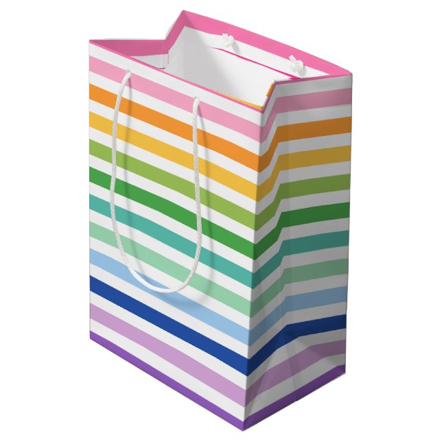 Vibrant Rainbow Stripe with Bold Colors Medium Gift Bag (Back Angled)
