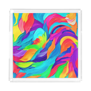 Vibrant Rainbow Swirls Abstract Art Acrylic Tray