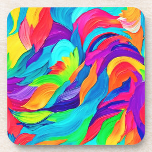 Vibrant Rainbow Swirls Abstract Art Beverage Coaster