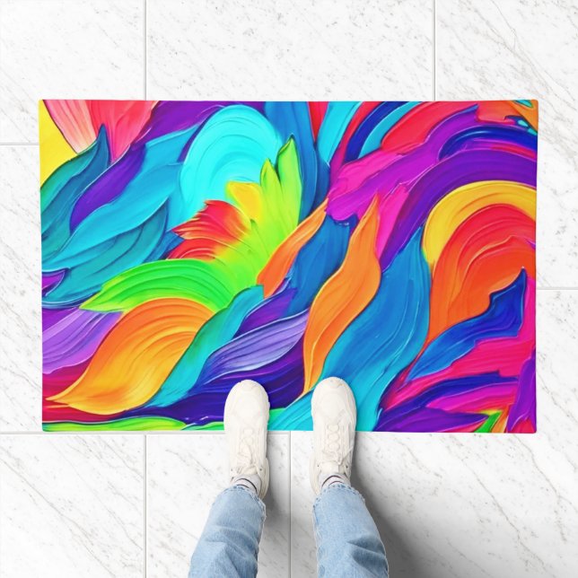 Vibrant Rainbow Swirls Abstract Art Doormat (Indoor)