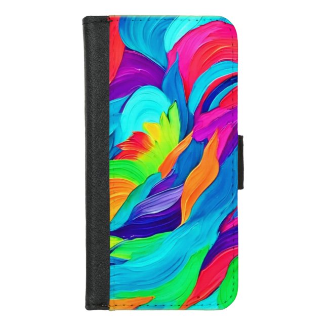 Vibrant Rainbow Swirls Abstract Art iPhone Wallet Case (Front)