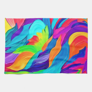 Vibrant Rainbow Swirls Abstract Art Kitchen Towel