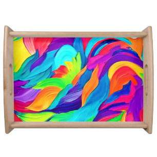Vibrant Rainbow Swirls Abstract Art Serving Tray