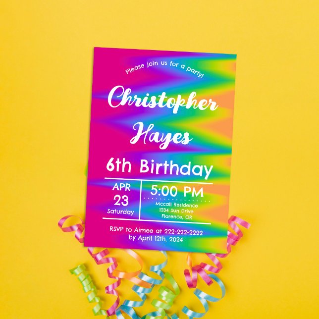 Vibrant Rainbow Tie Dye Birthday Customizable Invitation (Creator Uploaded)