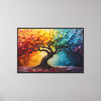 Vibrant Rainbow Tree Canvas Wall Art
