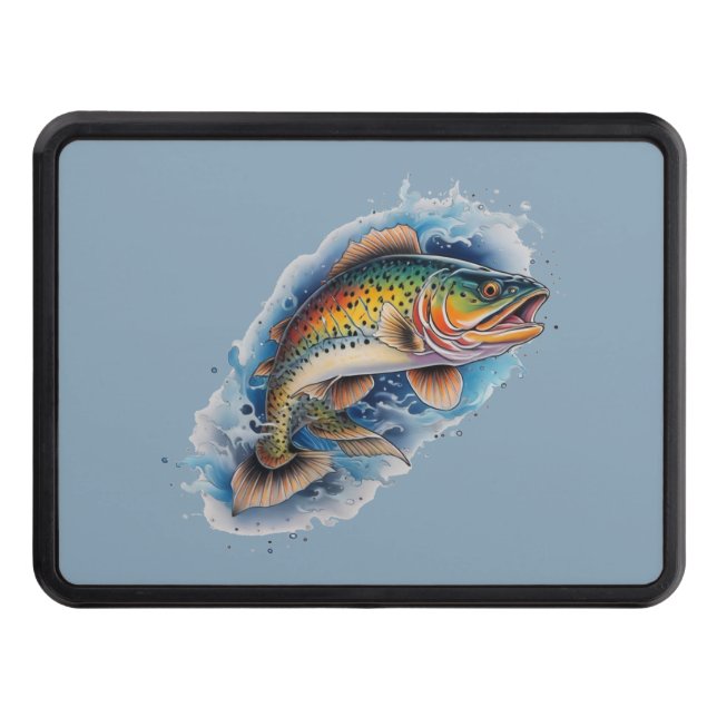 Vibrant Rainbow Trout Trailer Hitch Cover (Front)