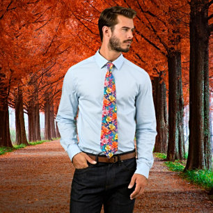 Vibrant Rainbow Watercolor Floral Pattern Neck Tie