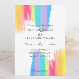 Vibrant Rainbow Watercolor Gay Pride LGBTQ Wedding Invitation