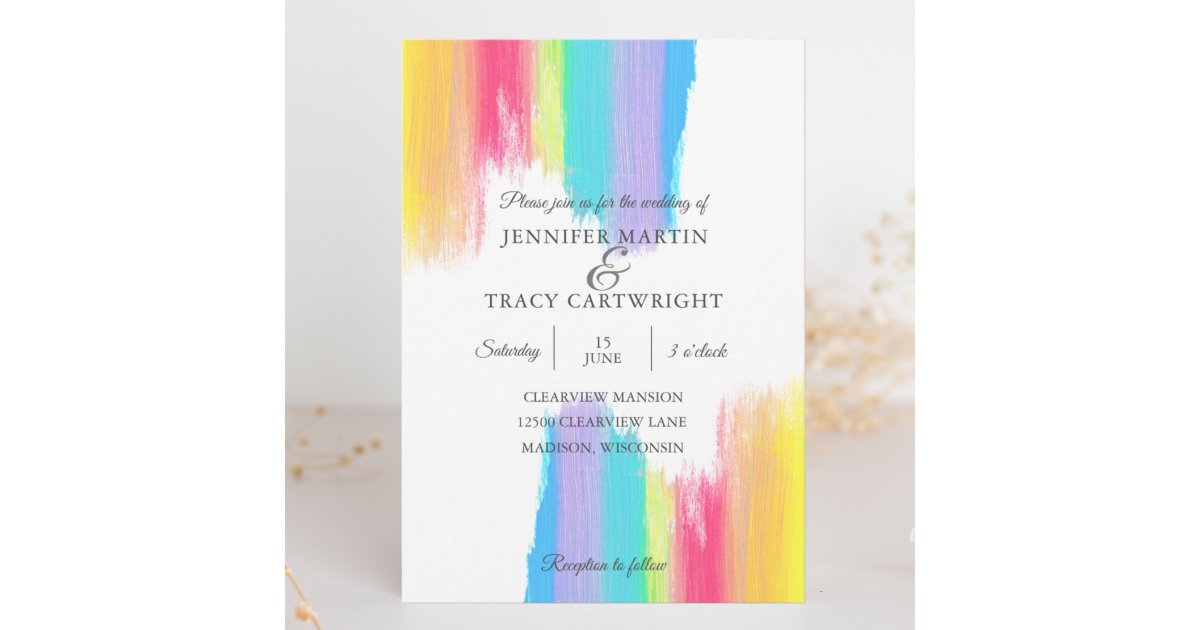 Vibrant Rainbow Watercolor Gay Pride LGBTQ Wedding Invitation Zazzle