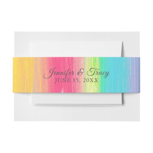 Vibrant Rainbow Watercolor LGBTQ Gay Pride Wedding Invitation Belly Band