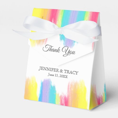Vibrant Rainbow Watercolor LGBTQ Wedding Thank You Favor Boxes