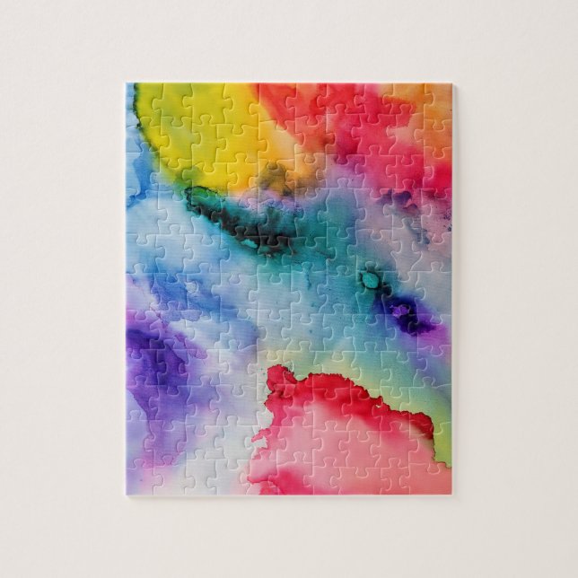 Vibrant Rainbow Watercolor Pattern Jigsaw Puzzle (Vertical)