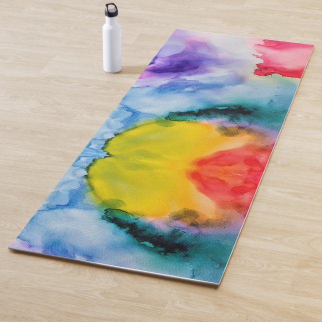 Vibrant Rainbow Watercolor Pattern Yoga Mat (In Situ)