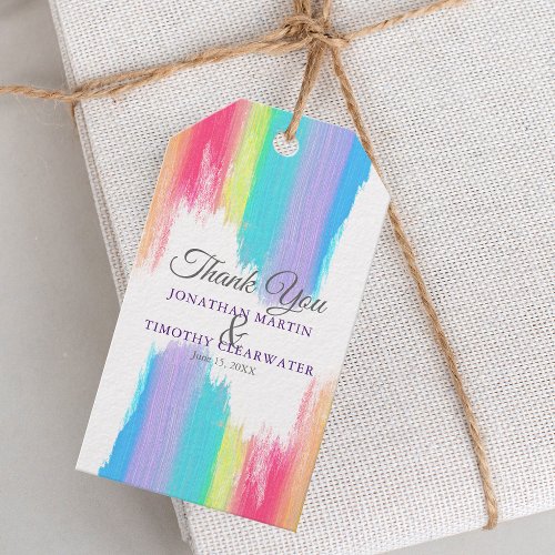 Vibrant Rainbow Watercolor Purple LGBTQ Wedding Gift Tags
