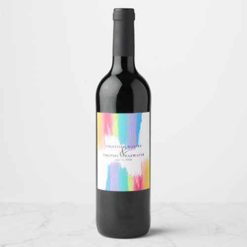 Vibrant Rainbow Watercolor Purple LGBTQ Wedding Wine Label